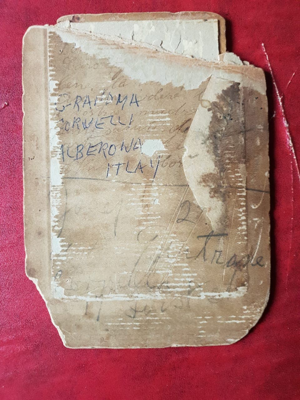 Back of the same card, handwritten in pencil: Grandma Corvelli, Alberona, Italy